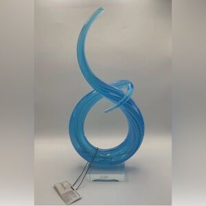 Morano Blue Aqua Glass Swirl Abstract Sculpture Hand Blown 12.5 inches Tall